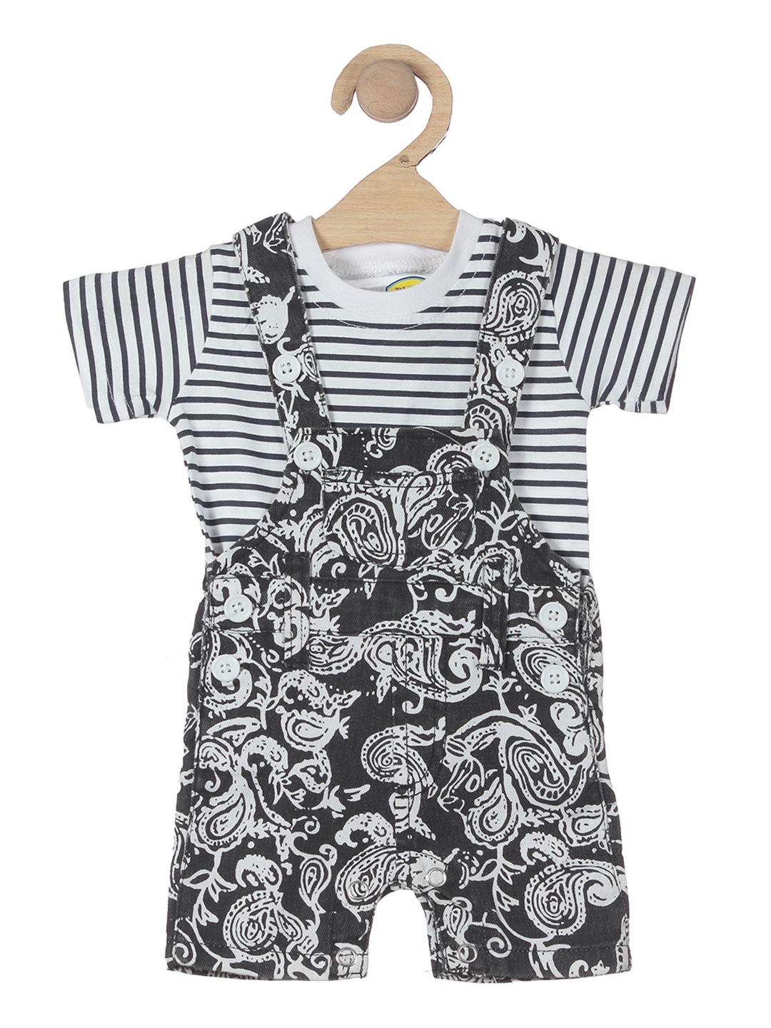 

Lil Lollipop Infants Kids Black & White Striped Cotton Dungarees