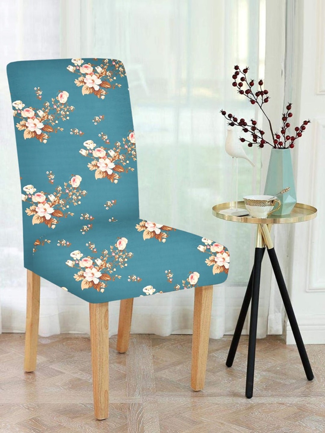 

MULTITEX Set Of 4 Blue Floral Printed Chair Covers
