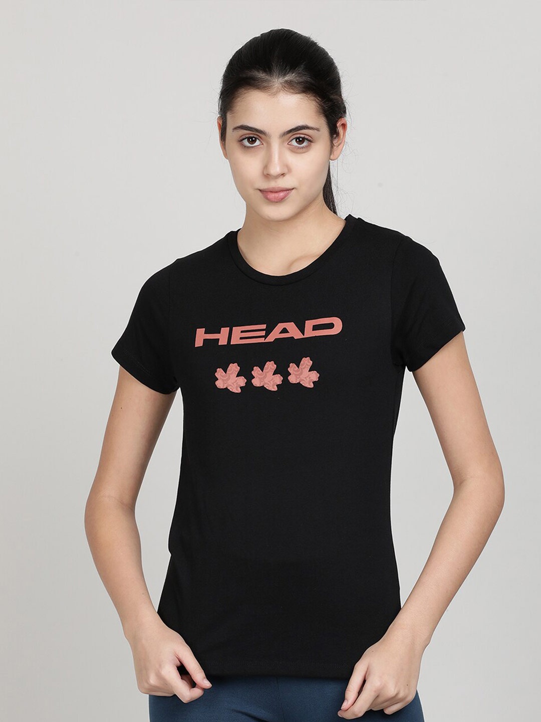 

Head Women Black Typography Printed Slim Fit T-shirt