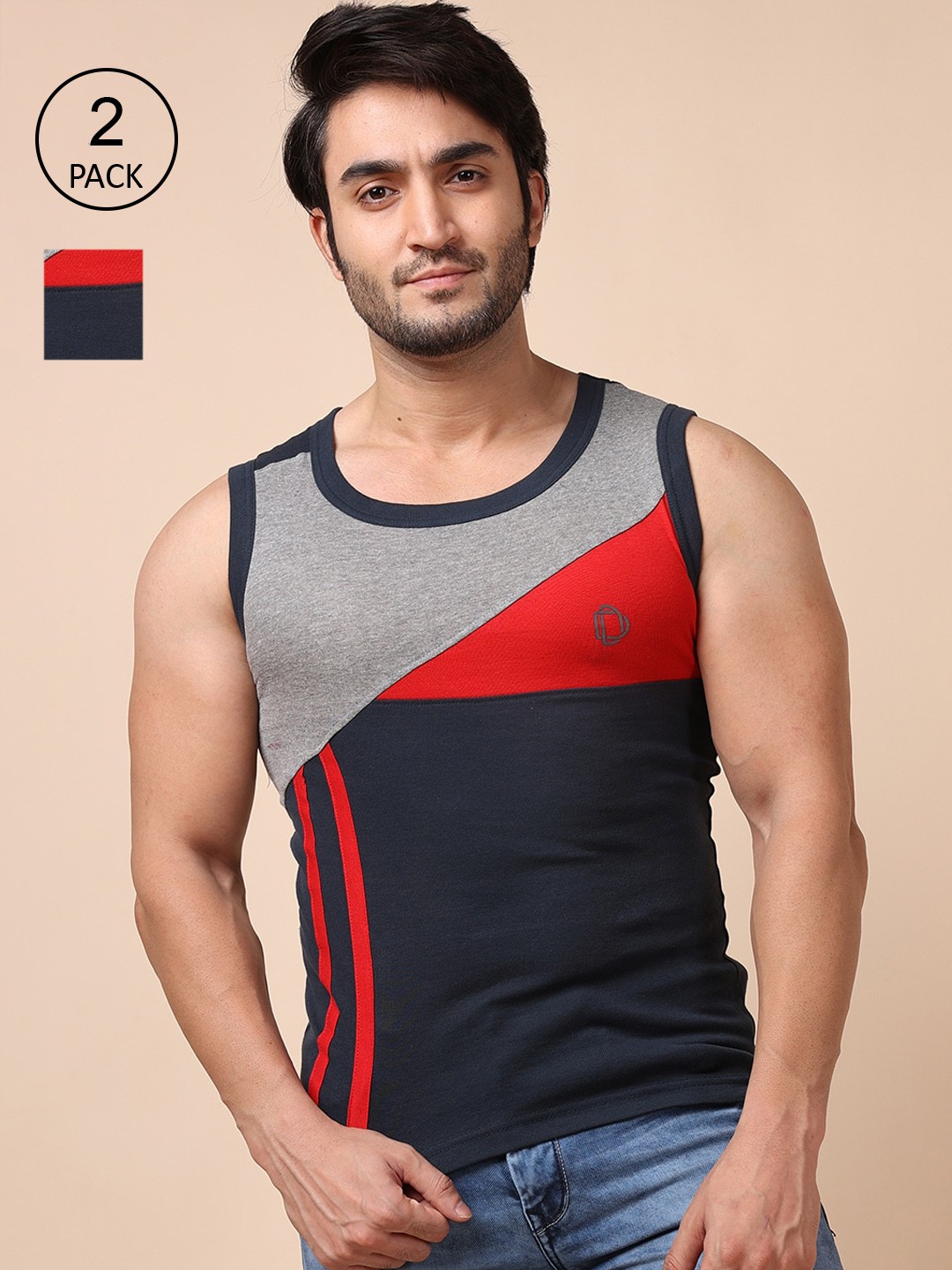 Dollar Bigboss Men Solid Pack of 2 Combed Cotton Racerback Styled Gym Vest, Assorted