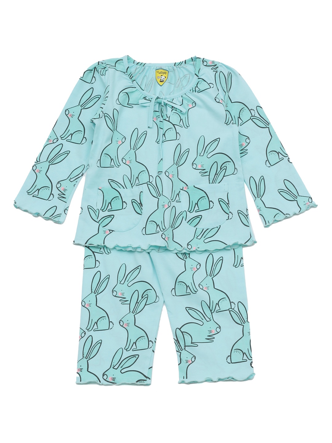 

Lil Lollipop Girls Green & Black Printed Night suit