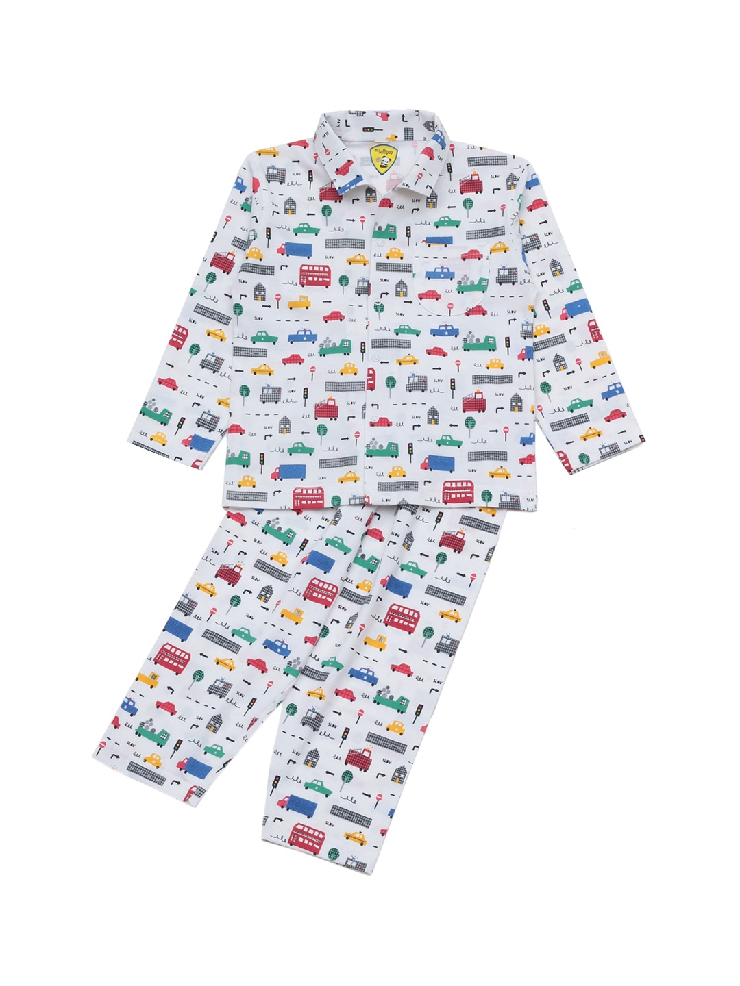 

Lil Lollipop Unisex Kids White Printed Cotton Night suit