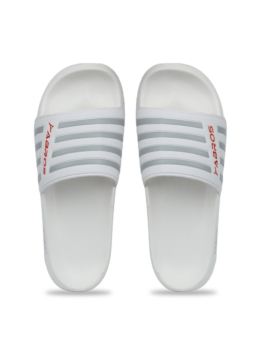 

ABROS Men White & Grey Striped Rubber Sliders
