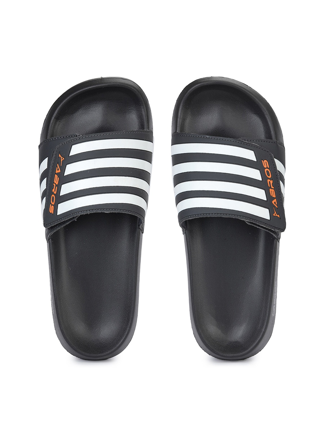 

ABROS Men Grey & White Striped Rubber Sliders