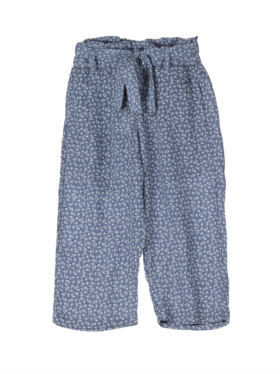 

Lil Lollipop Girls Blue & White Floral Printed Knitted Palazzos