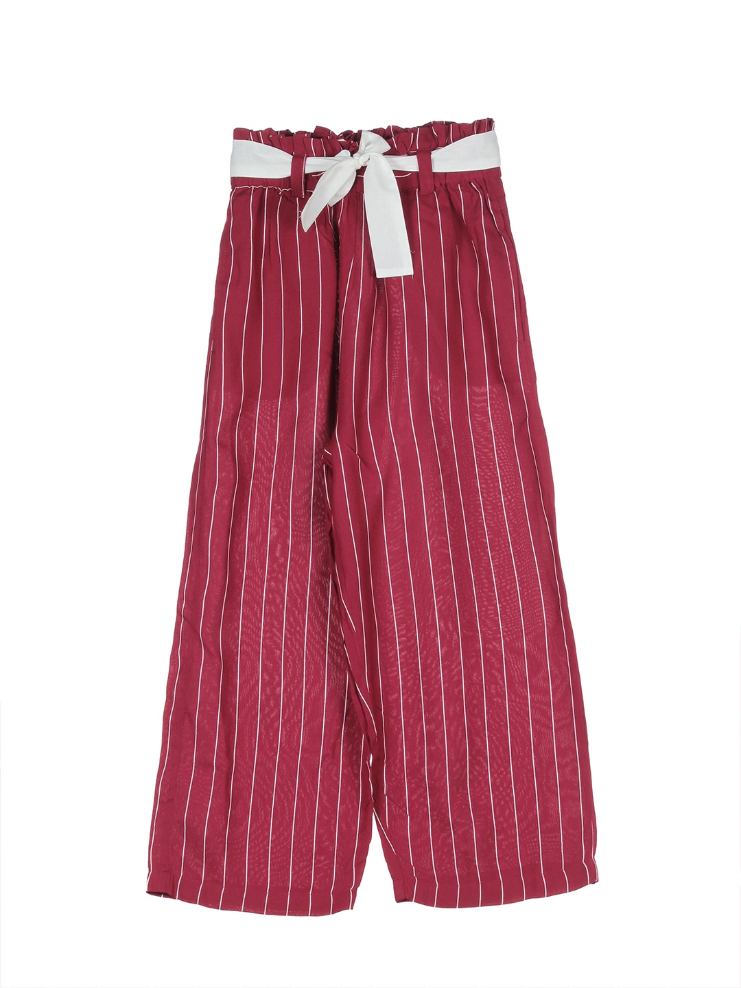 

Lil Lollipop Girls Maroon & White Striped Knitted Palazzos