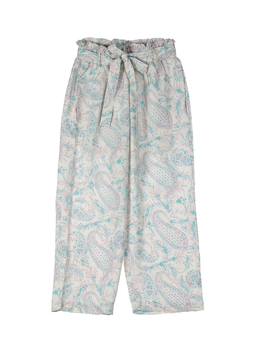 

Lil Lollipop Girls White & Blue Paisley Printed Knitted Palazzos
