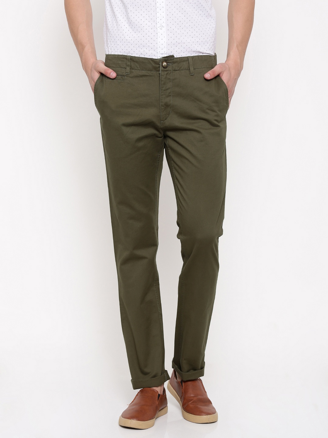 

U.S. Polo Assn. Men Olive Green Slim Fit Solid Chino Trouser