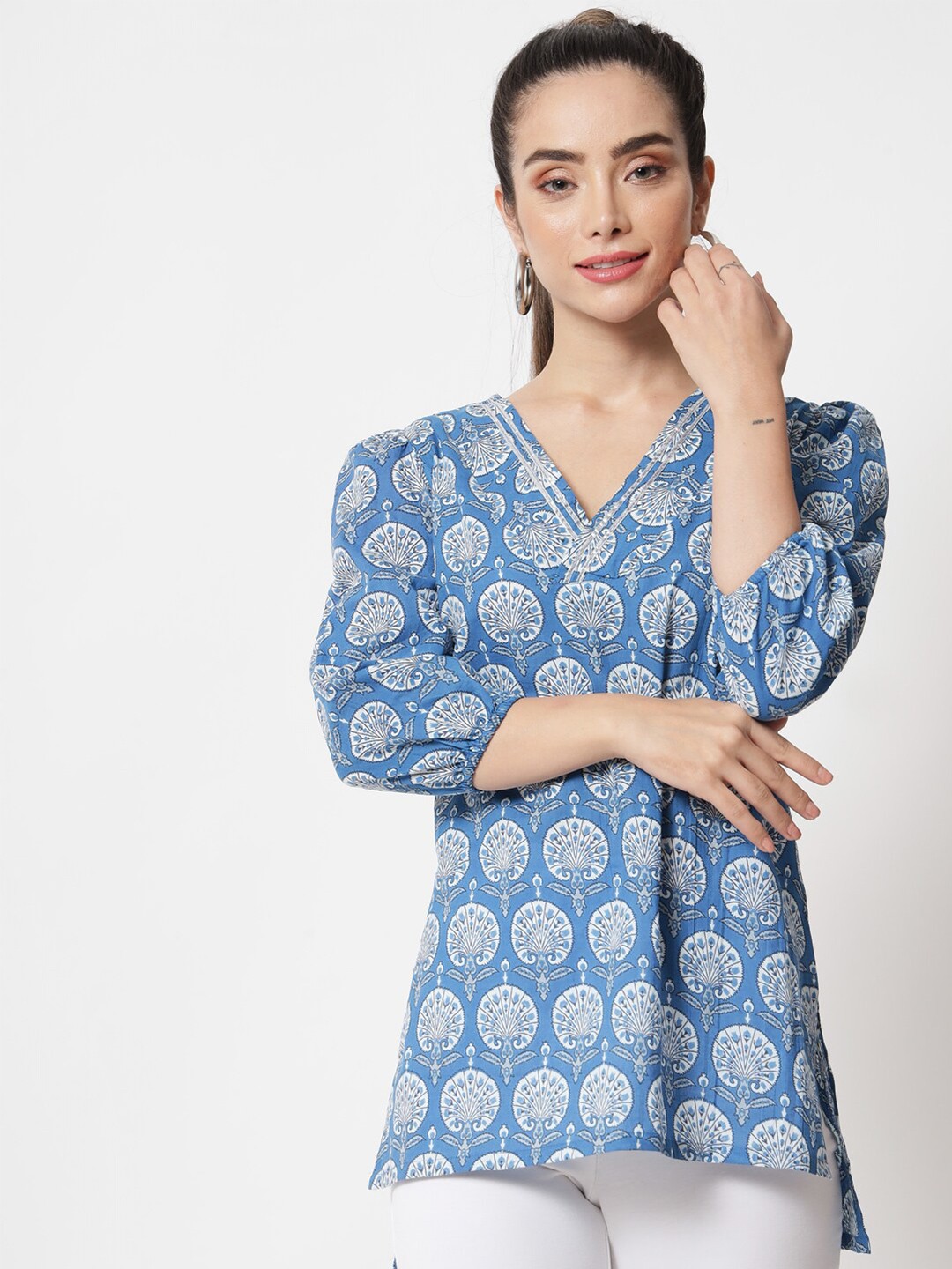 

Orchid Blues Blue Pure Cotton Print Top