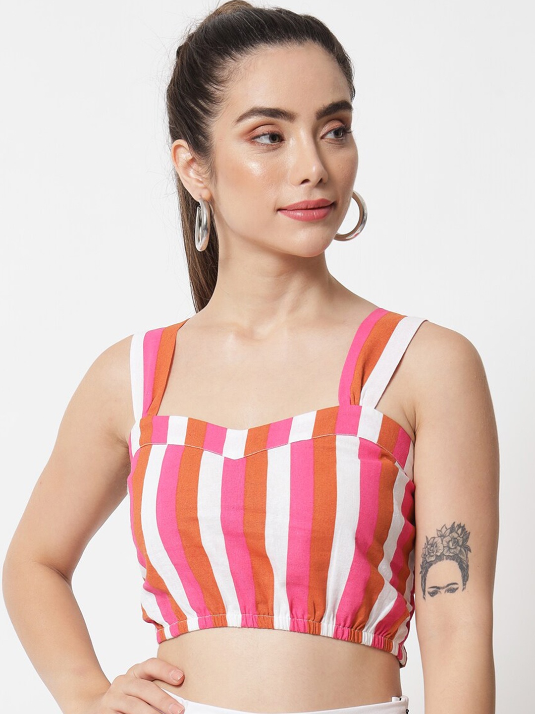 

Orchid Blues Pink & White Striped Crop Top