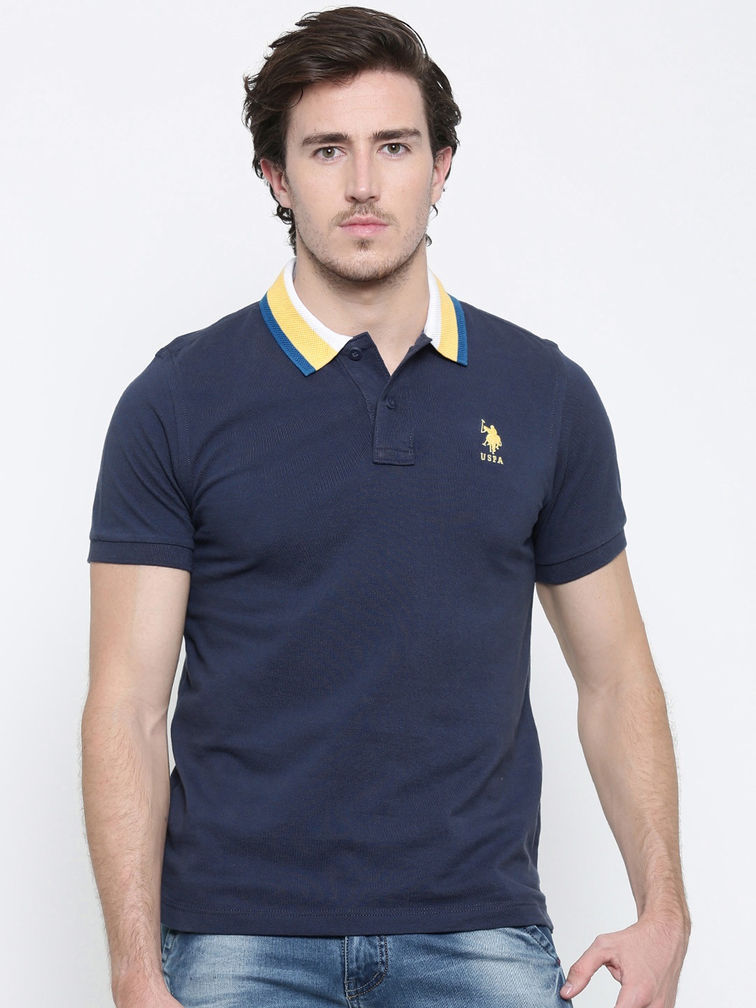 

U.S. Polo Assn. Men Navy Blue Solid Polo Collar T-shirt