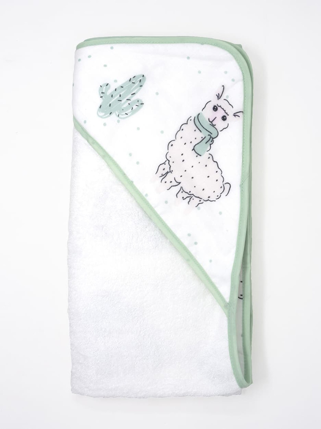 

cocoon care Infant White & Green Printed 350 GSM Bamboo Hooded Towel