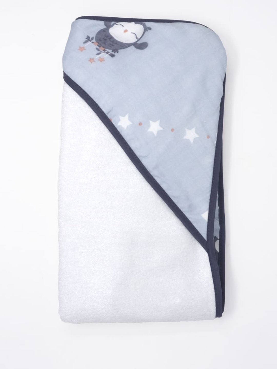 

cocoon care Infants Navy Blue Printed Bamboo Cotton 350 GSM Bath Towel with Hood