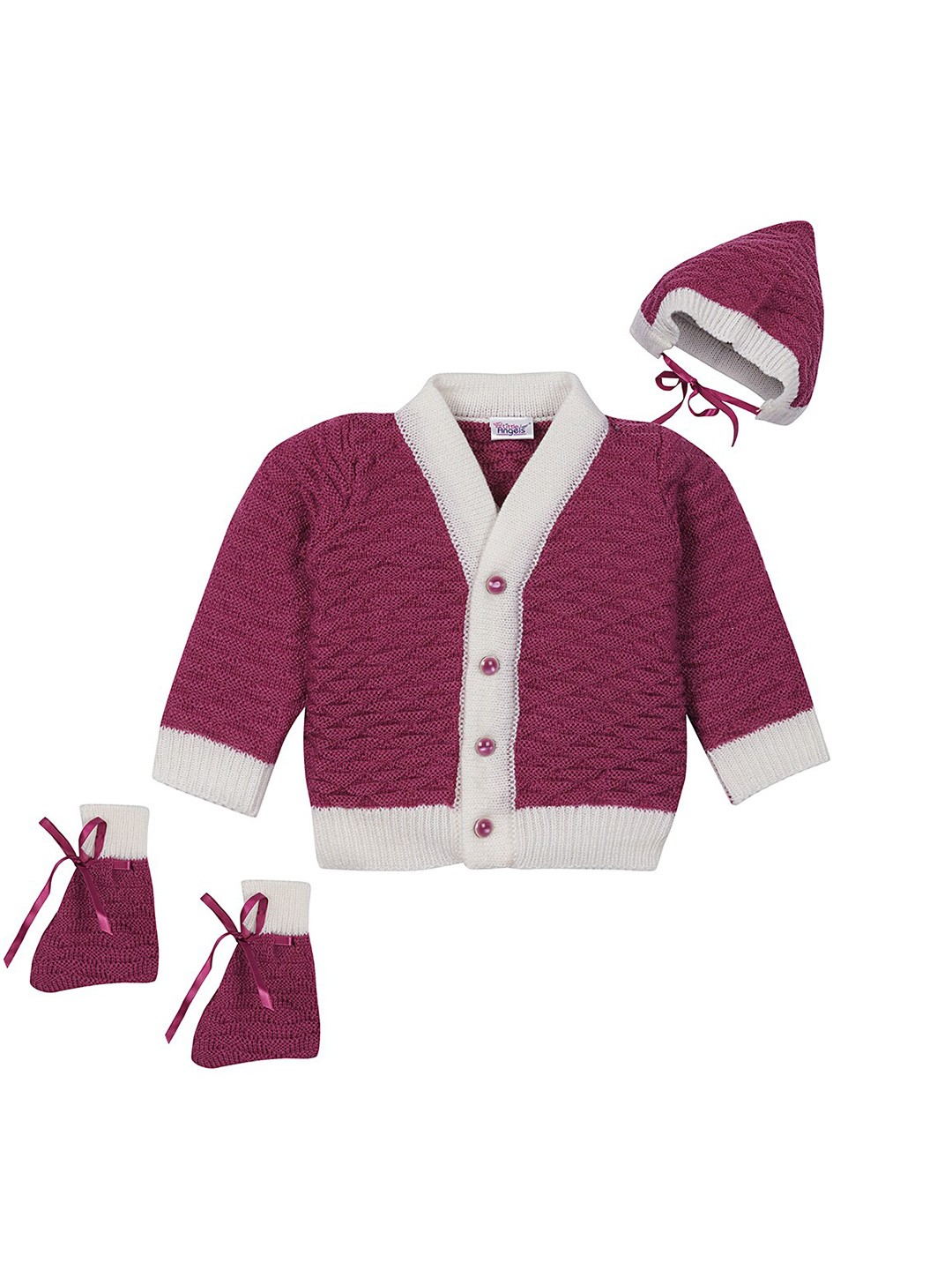 

Little Angels Unisex Kids Magenta & White Cardigan Set