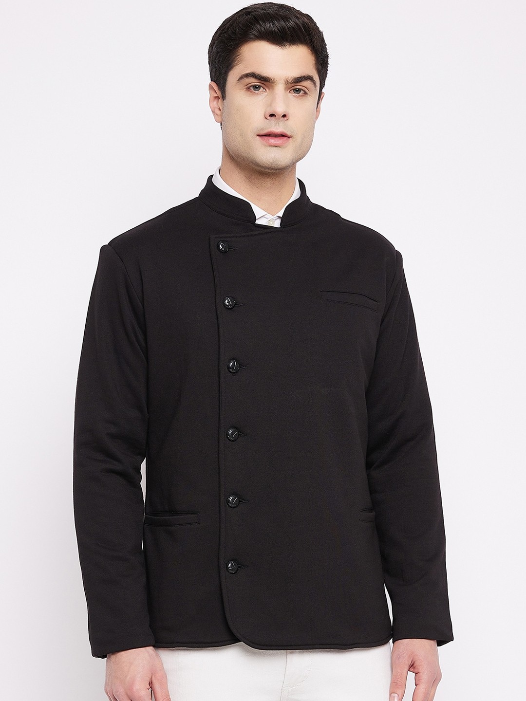 

Hypernation Men Black Fleece Bandhgala Blazer