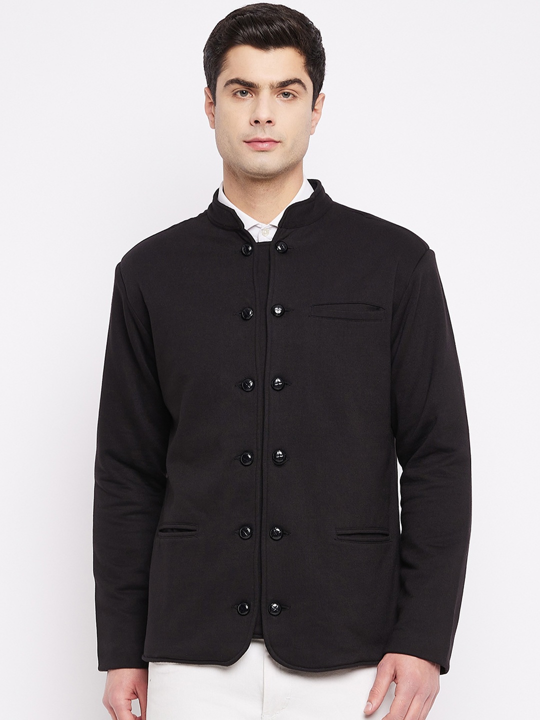 

Hypernation Men Black Solid Single Breasted Blazer
