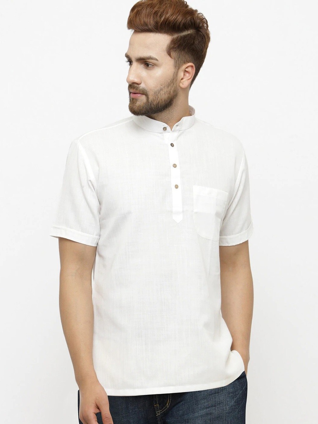 

Chitwan Mohan Cotton Linen Short Sleeve Kurta, White