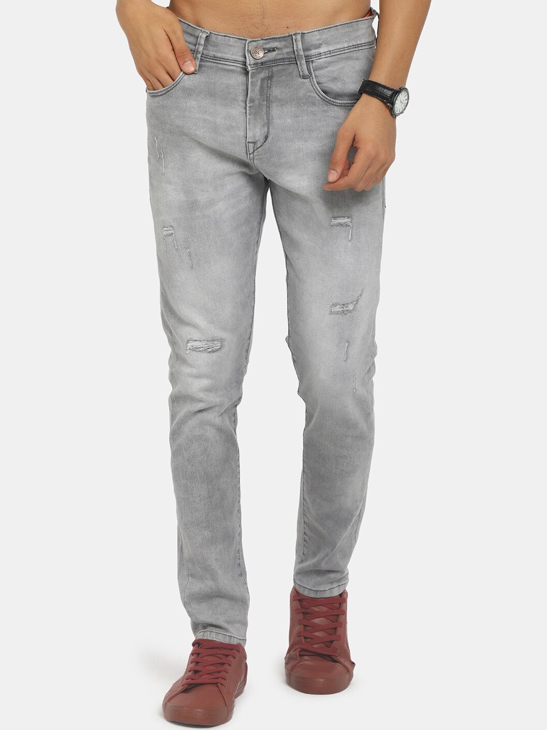 

V-Mart Men Grey Classic Slim Fit Mildly Distressed Heavy Fade Jeans
