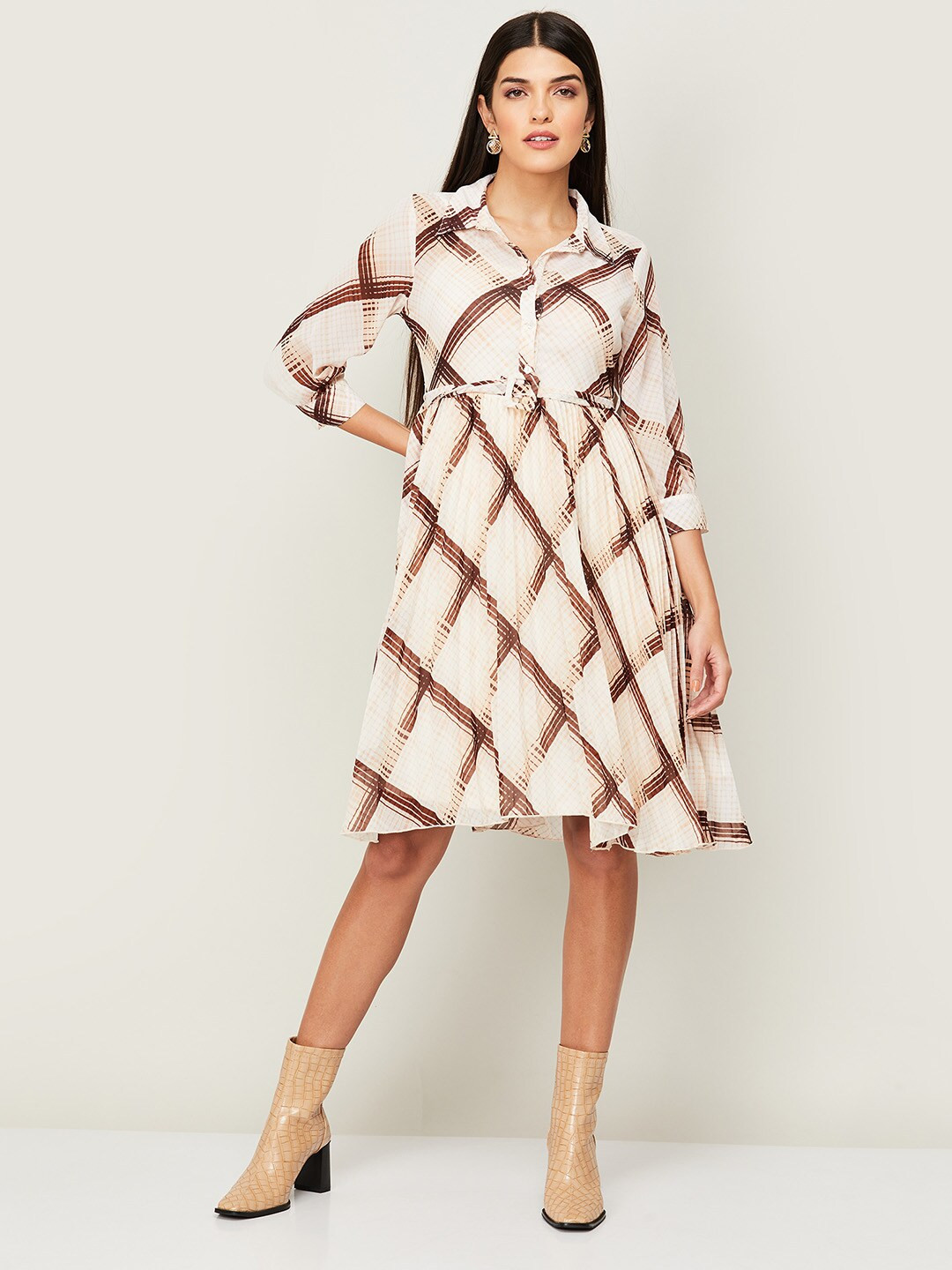 

CODE by Lifestyle Brown Checked Dress