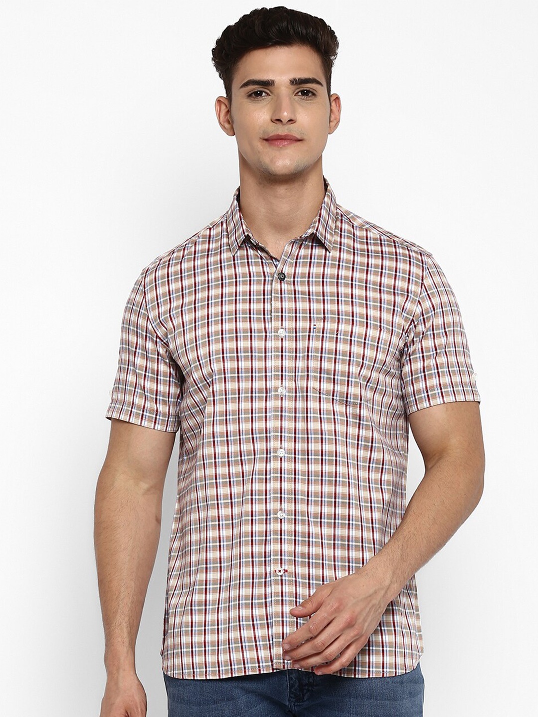 

Red Chief Men Maroon Classic Slim Fit Checked Cotton Casual Shirt