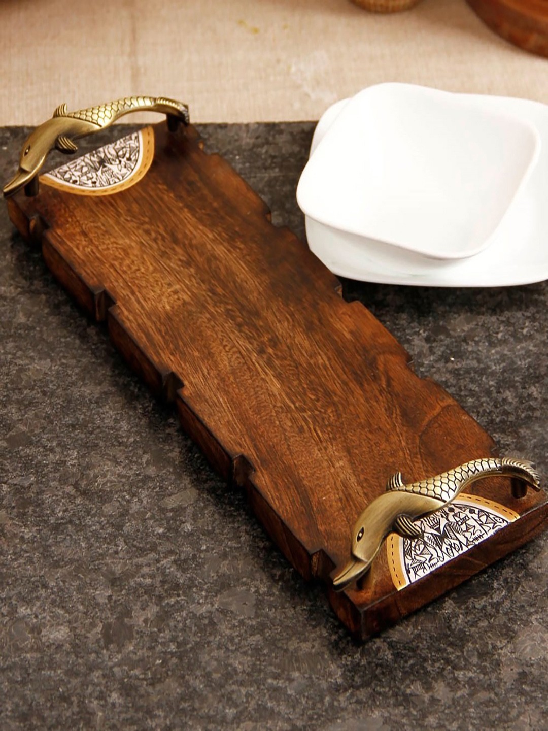 

Unravel India Brown Wooden Serving Platter