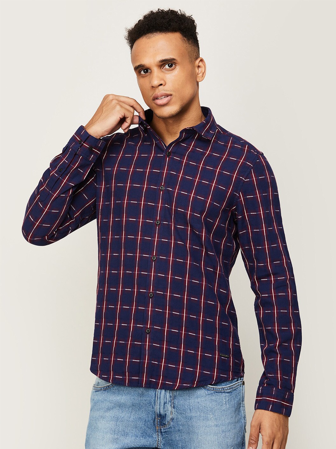 

Bossini Men Navy Blue Slim Fit Checked Casual Shirt