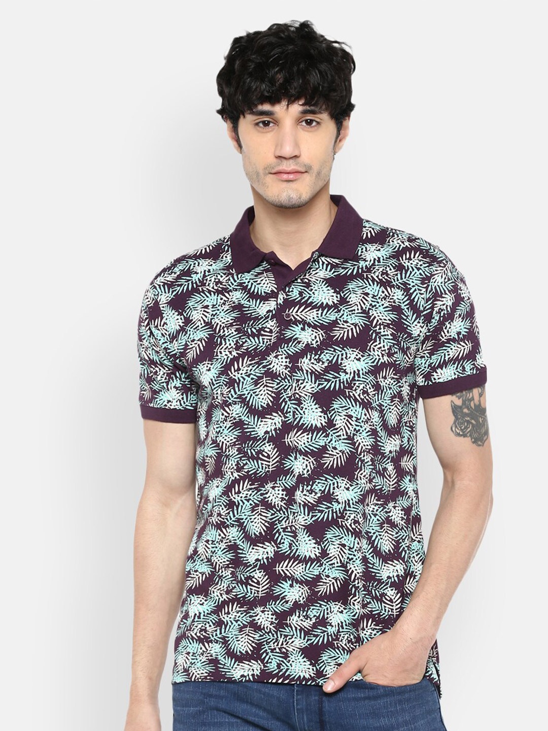 

Red Chief Men Purple Printed Polo Collar T-shirt