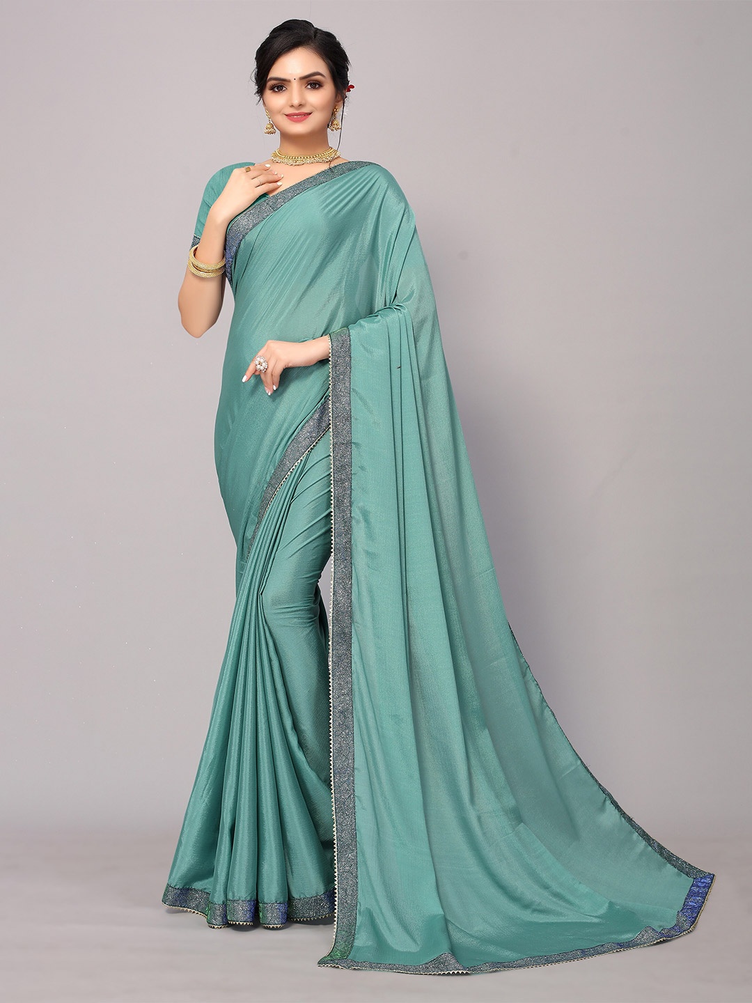 

KALINI Teal & Silver-Toned Saree