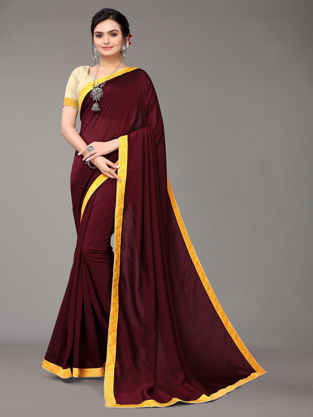 

KALINI Maroon & Yellow Satin Saree
