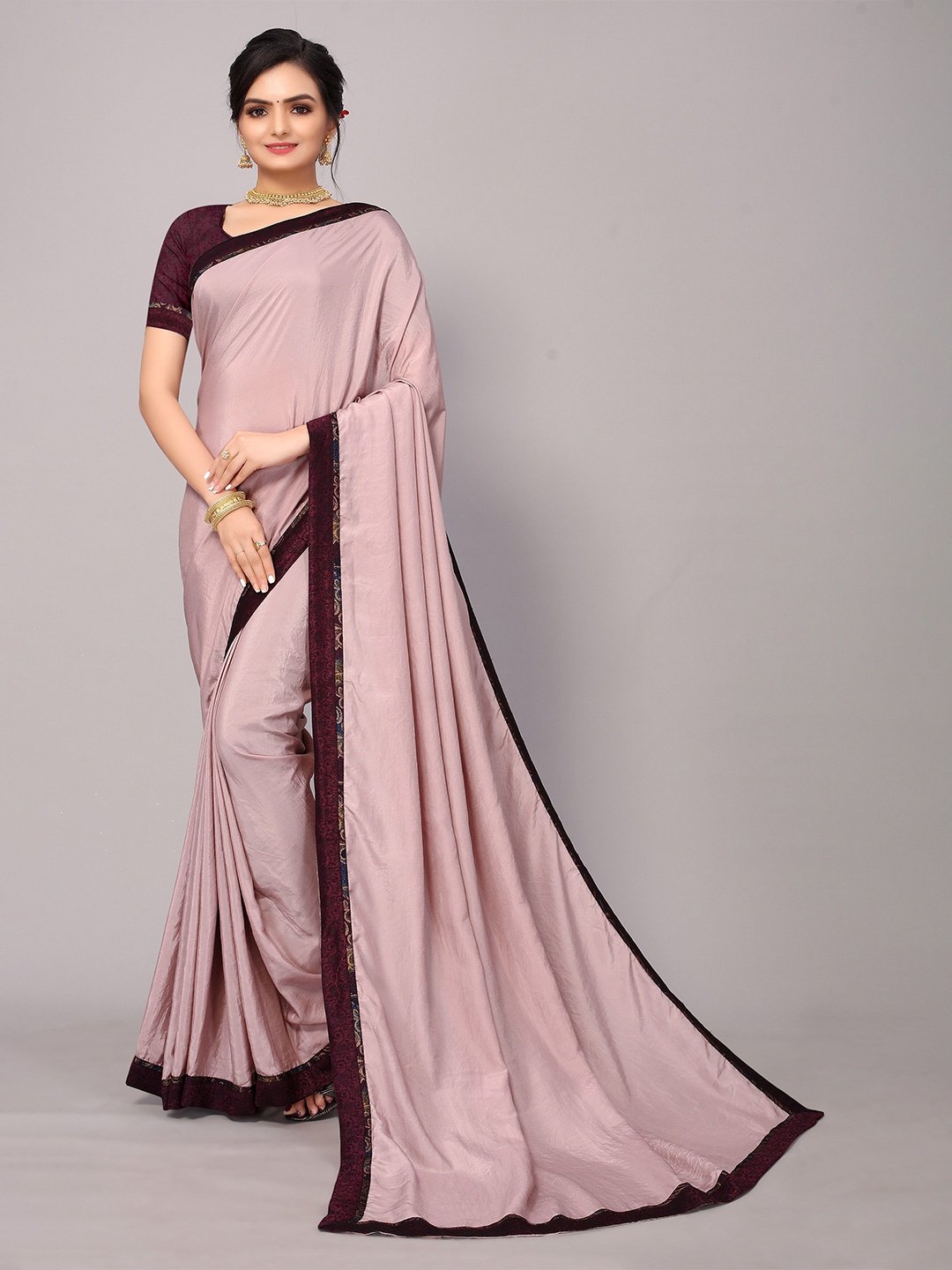 

KALINI Women Coral Woven Border Saree With Matching Blouse.