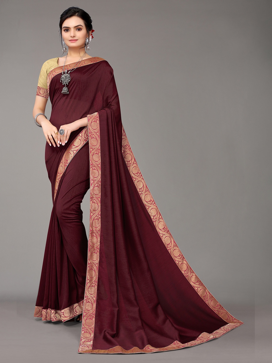 

KALINI Maroon & Gold-Toned Saree