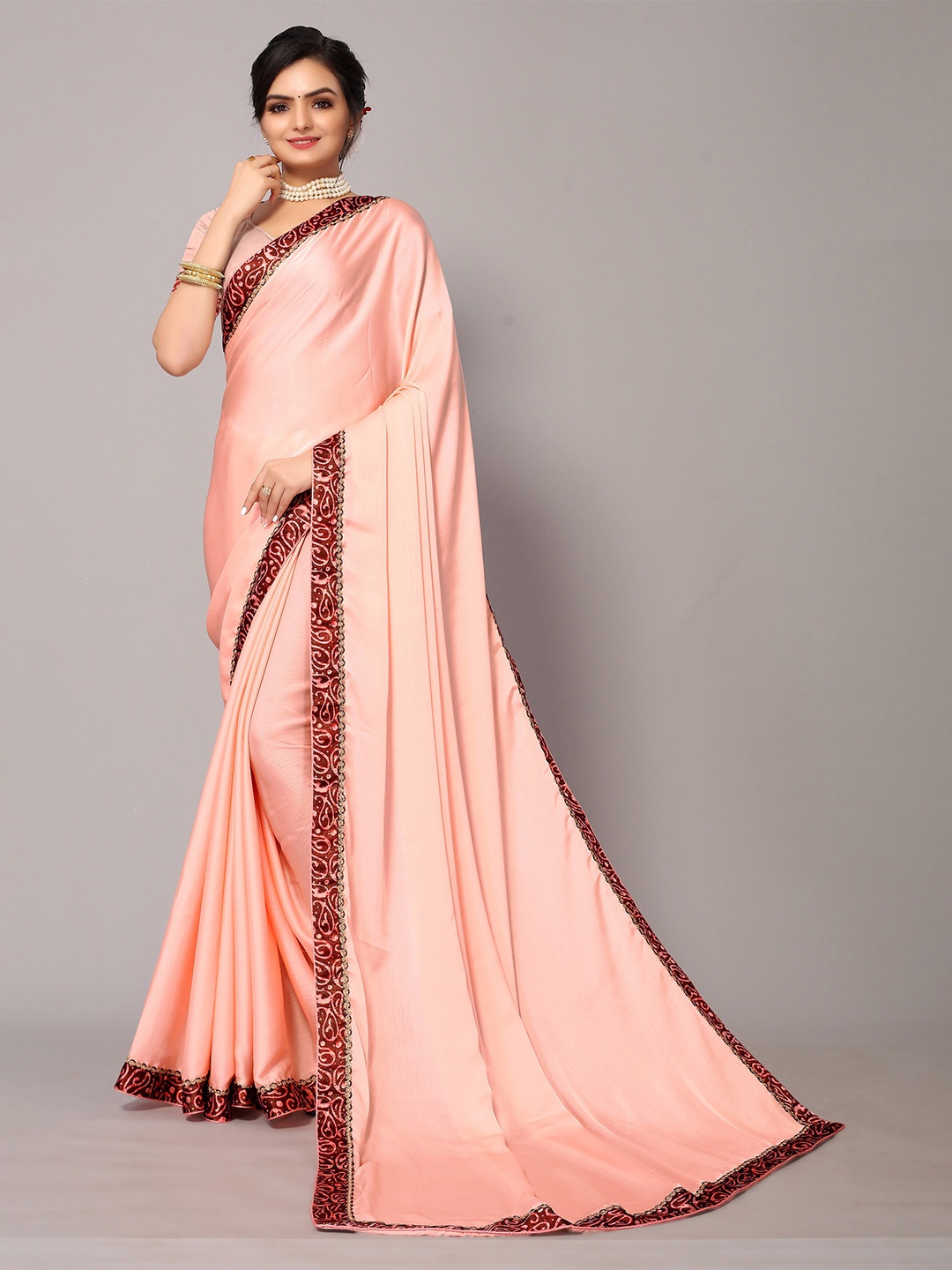 

KALINI Peach-Coloured & Maroon Saree