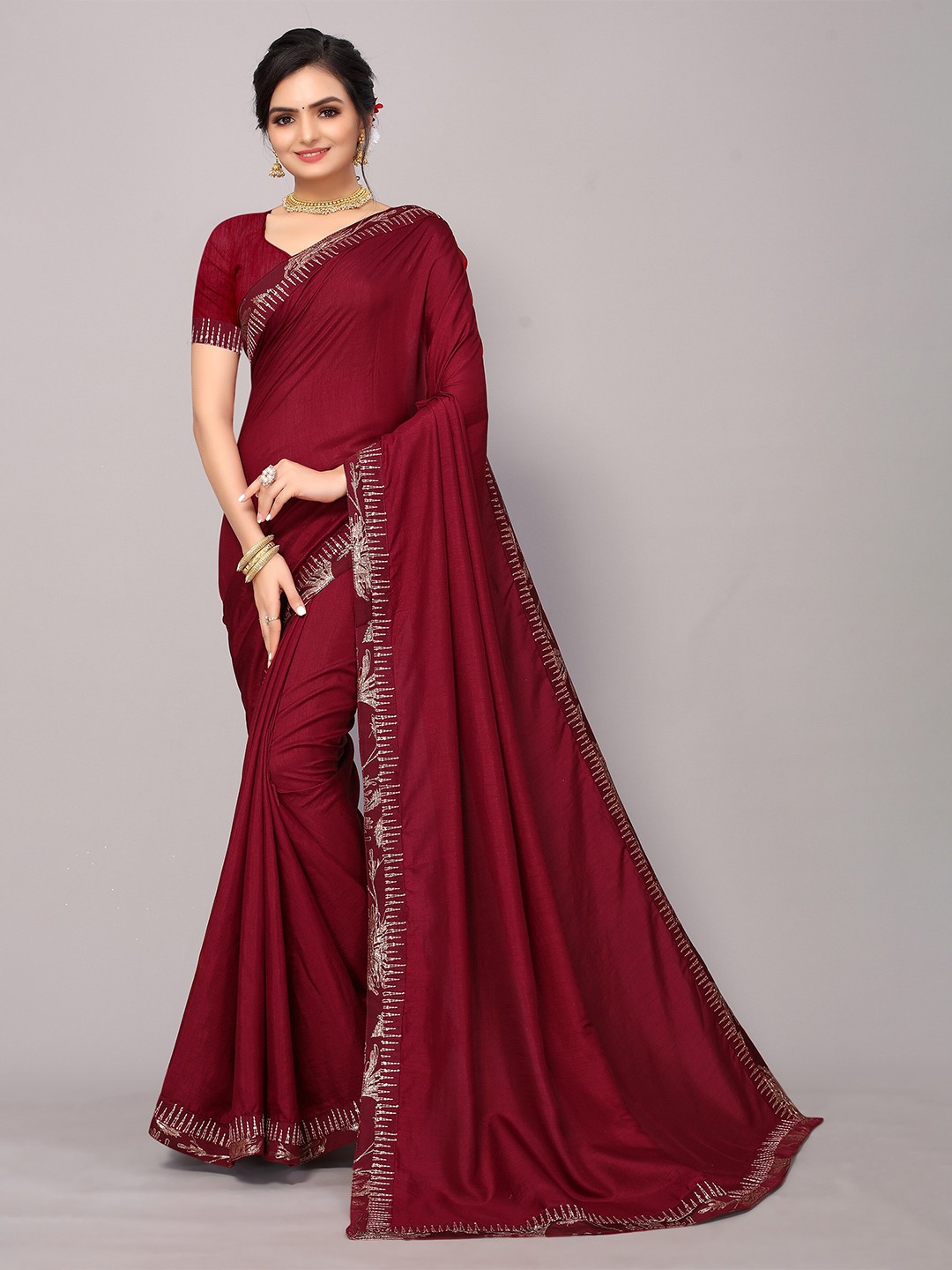 

KALINI Maroon Poly Silk Embroidery Saree