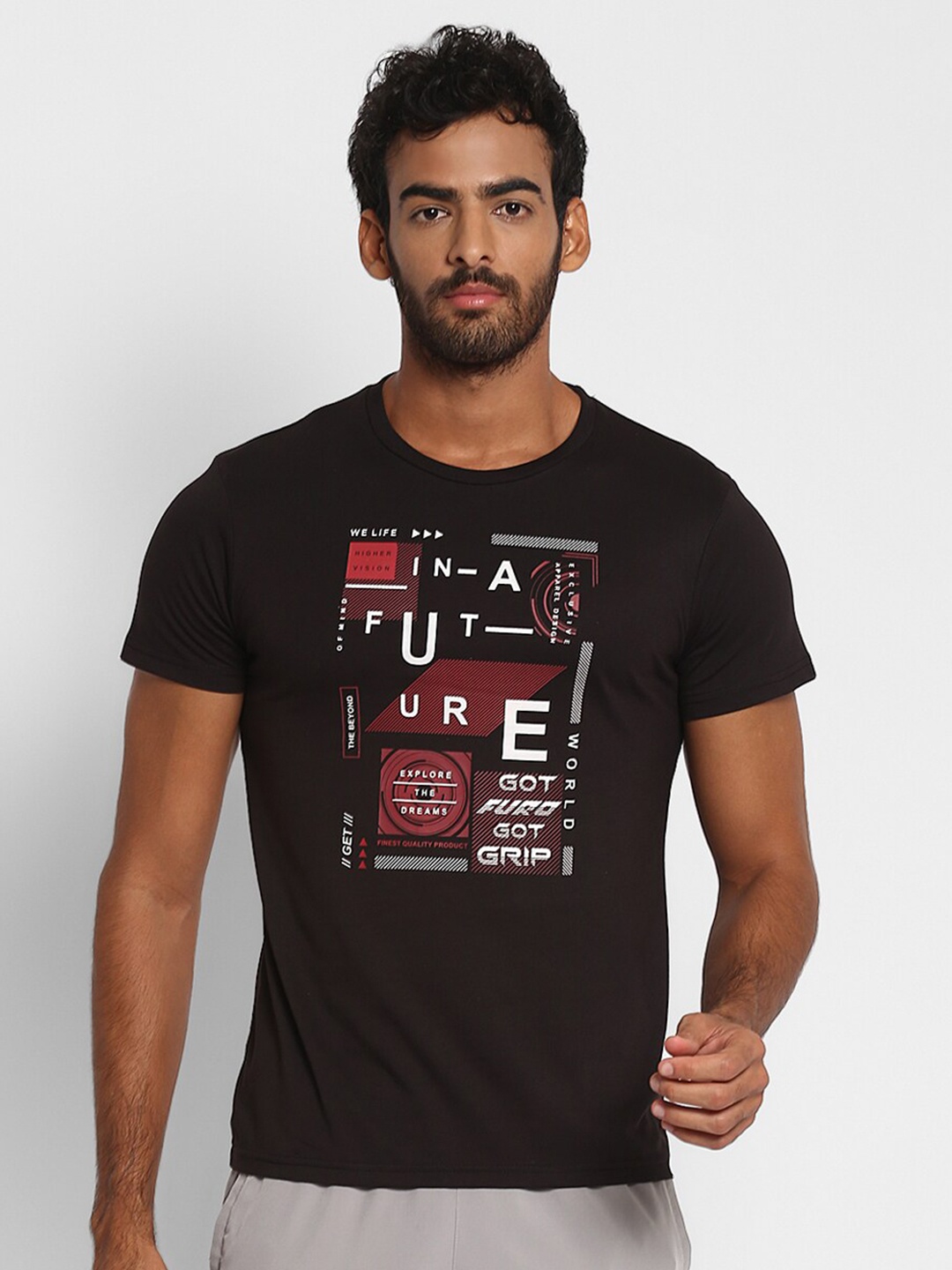 

FURO by Red Chief Men Black Printed T-shirt