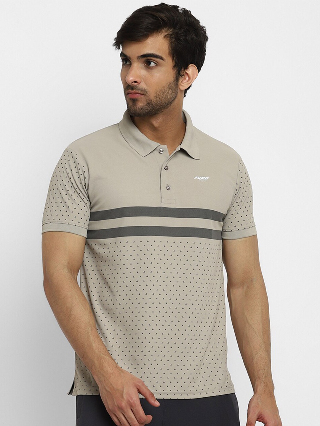 

FURO by Red Chief Men Beige Printed Polo Collar T-shirt