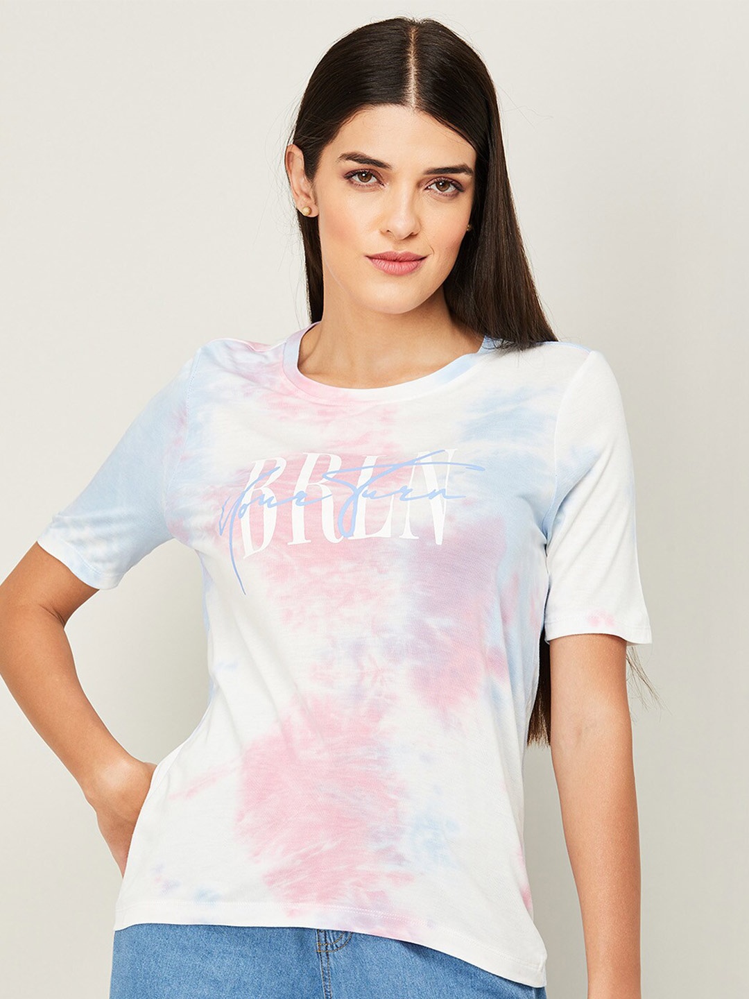 

Fame Forever by Lifestyle Women White & Pink Tie and Dye Pure Cotton Top