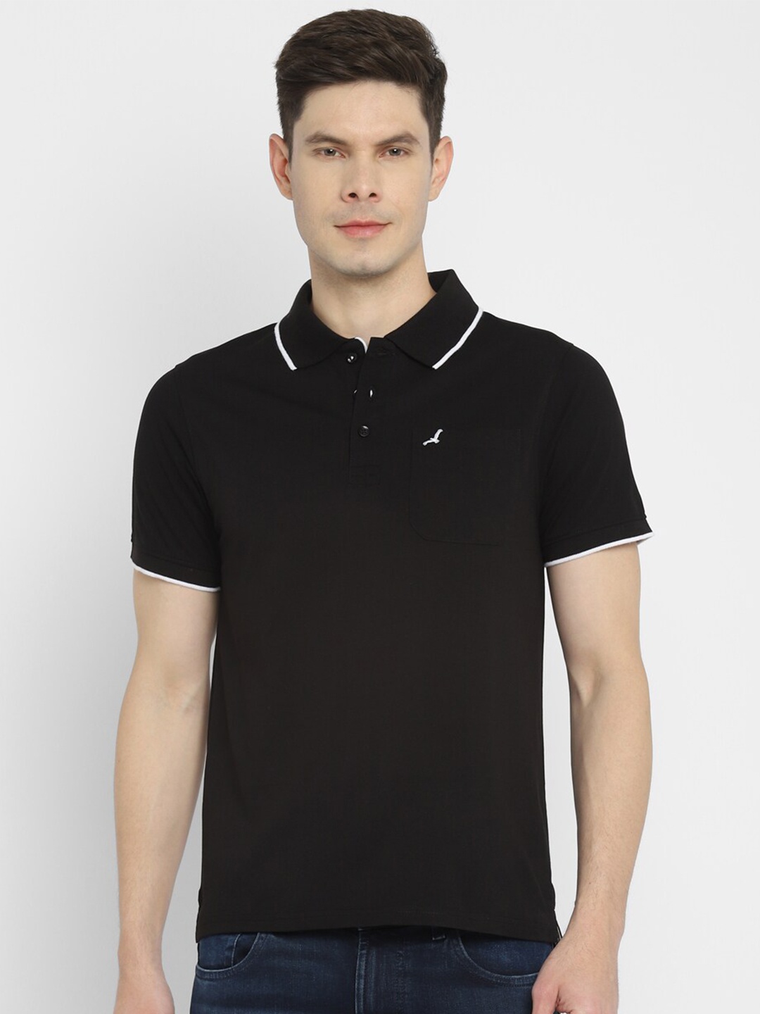 

American Crew Men Black Polo Collar T-shirt