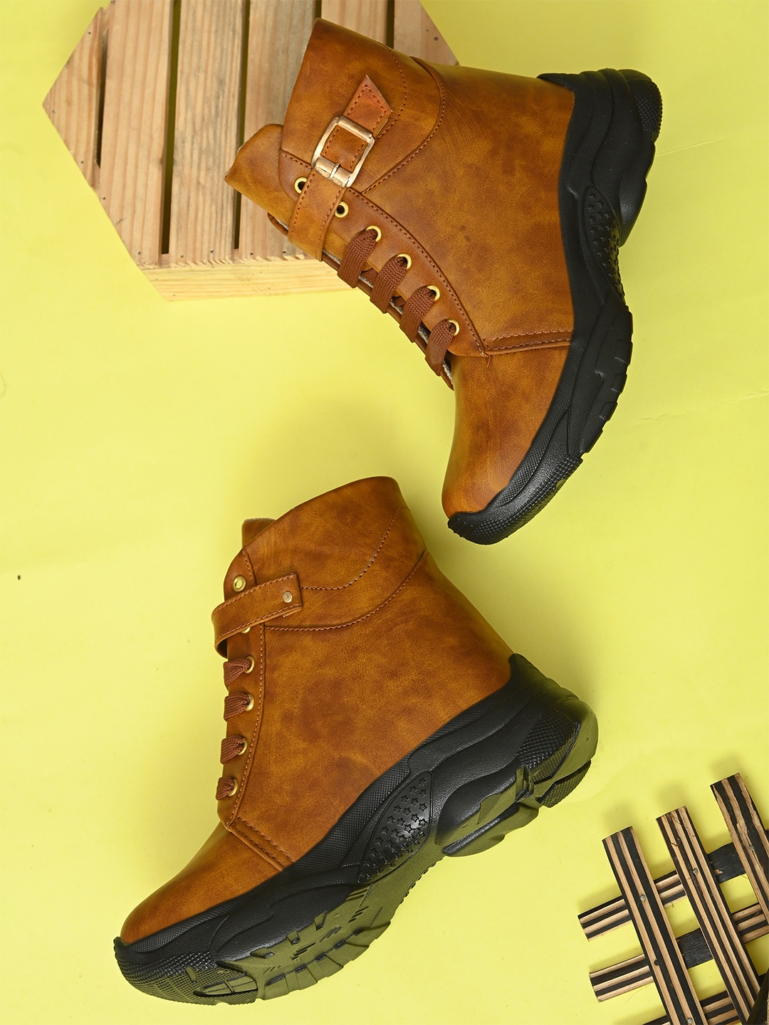 

BOOTCO Women Tan Colored Solid Ankle-High Casual Boots