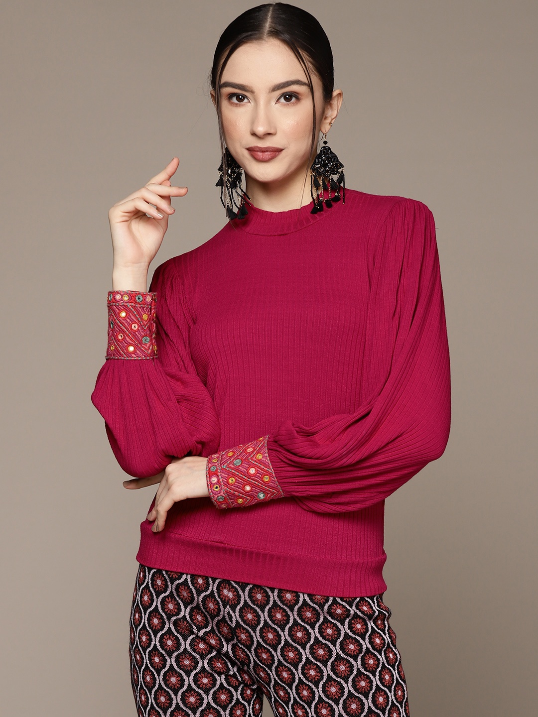 

Ritu Kumar Maroon Solid Top