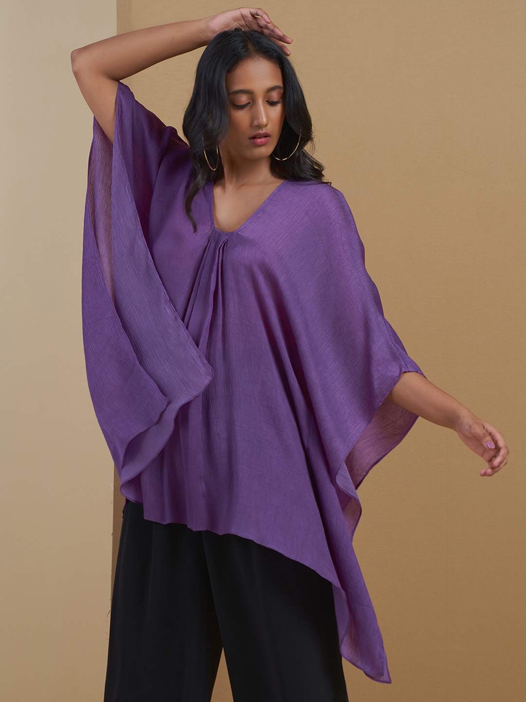 

Ritu Kumar Purple Solid Satin Longline Top