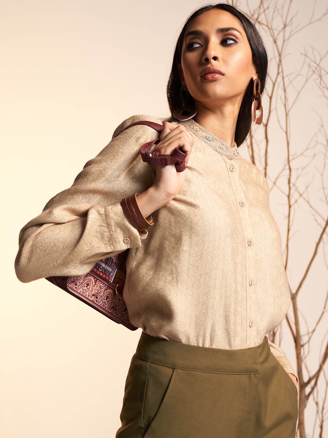 

Ritu Kumar Women Beige Embroidered Relaxed Casual Shirt