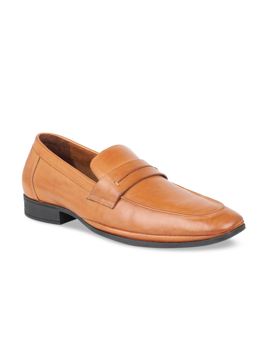 

ATESBER by Inc.5 Men Tan-Brown Leather Formal Loafers