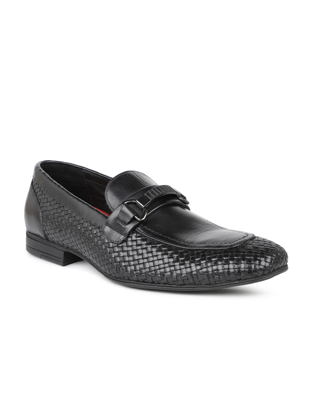 

ATESBER by Inc.5 Men Black Solid Leather Formal Slip-Ons