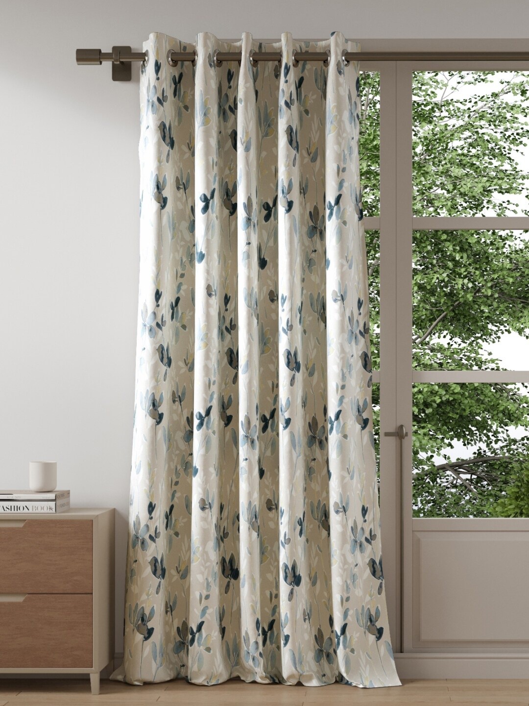 

DDecor Blue & White Floral Door Ready Made Curtain
