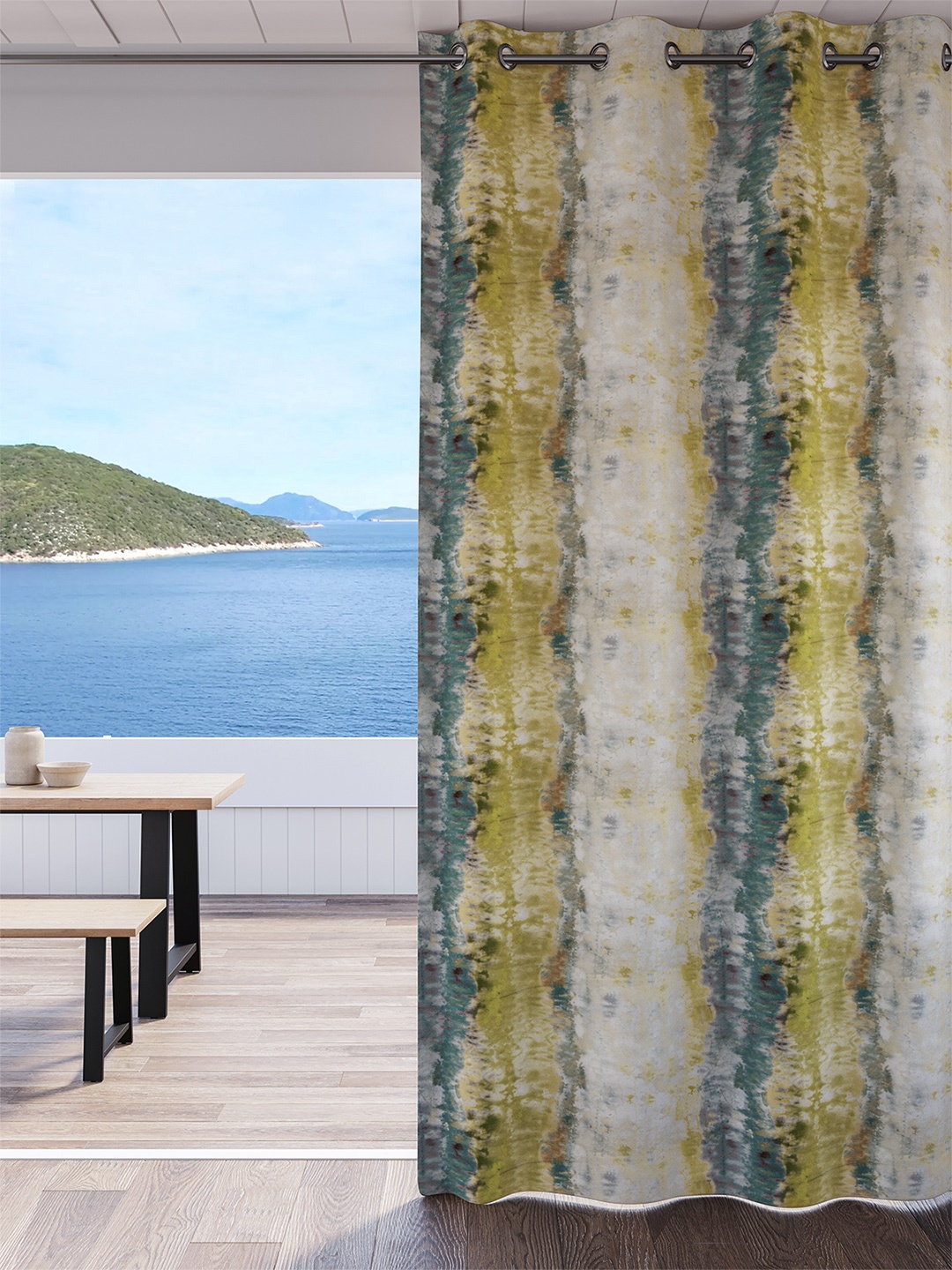 

DDecor Turquoise Blue & Yellow Long Door Curtain