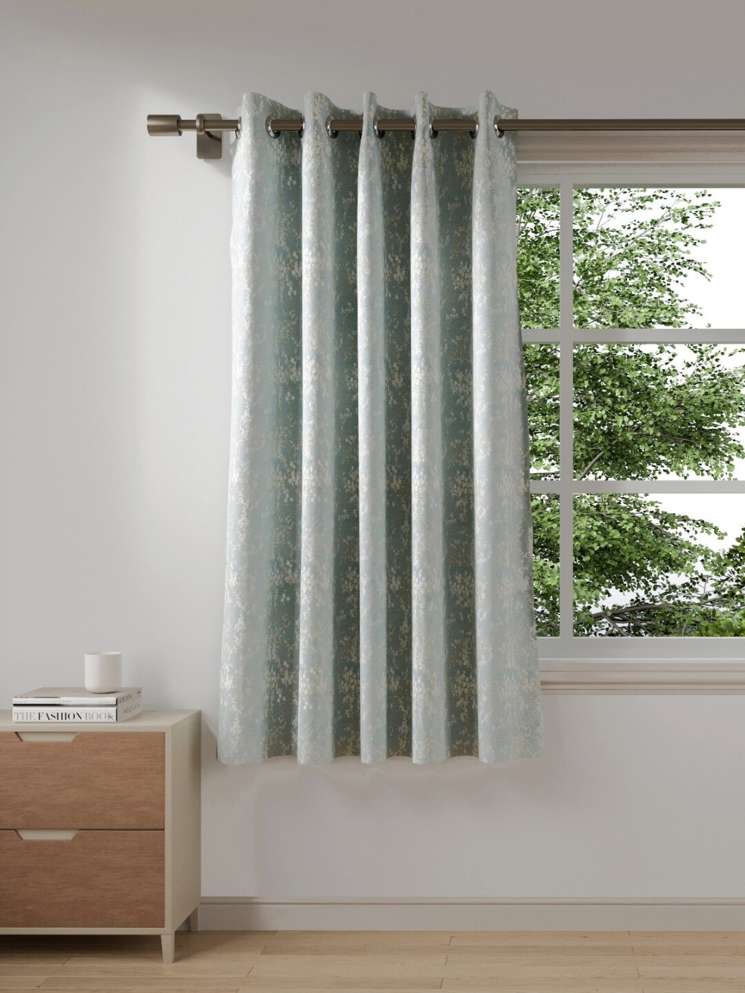 

DDecor Blue & Silver-Toned Floral Window Curtain