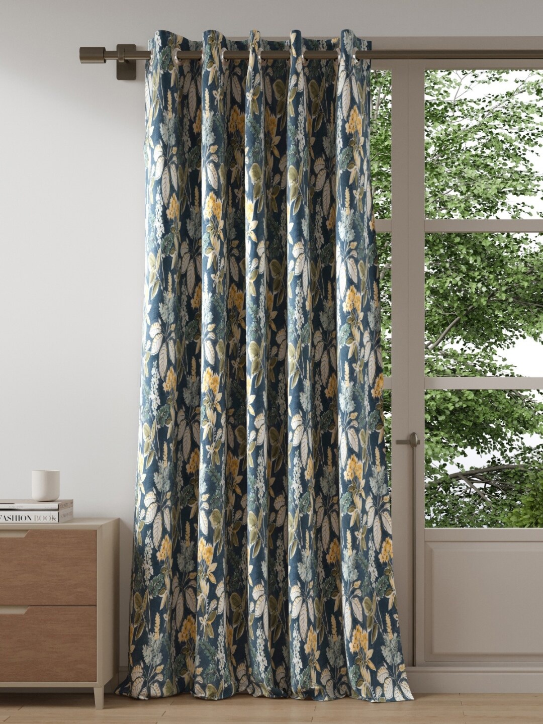 

DDecor Blue & Mustard Floral Door Curtain