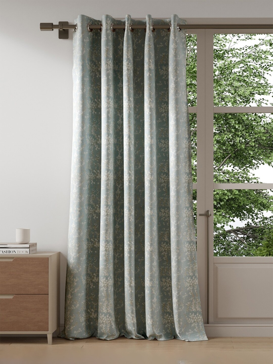 

DDecor Blue & Silver-Toned Floral Door Curtain