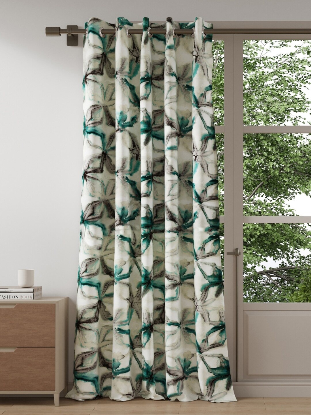 

DDecor Turquoise Blue & White Long Door Curtain