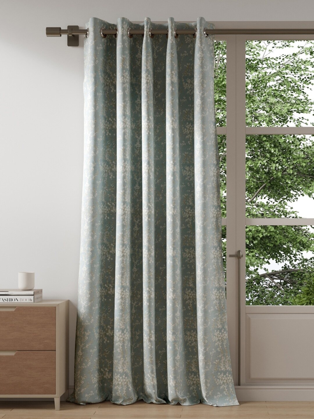 DDecor Blue & White Floral Long Door Curtain